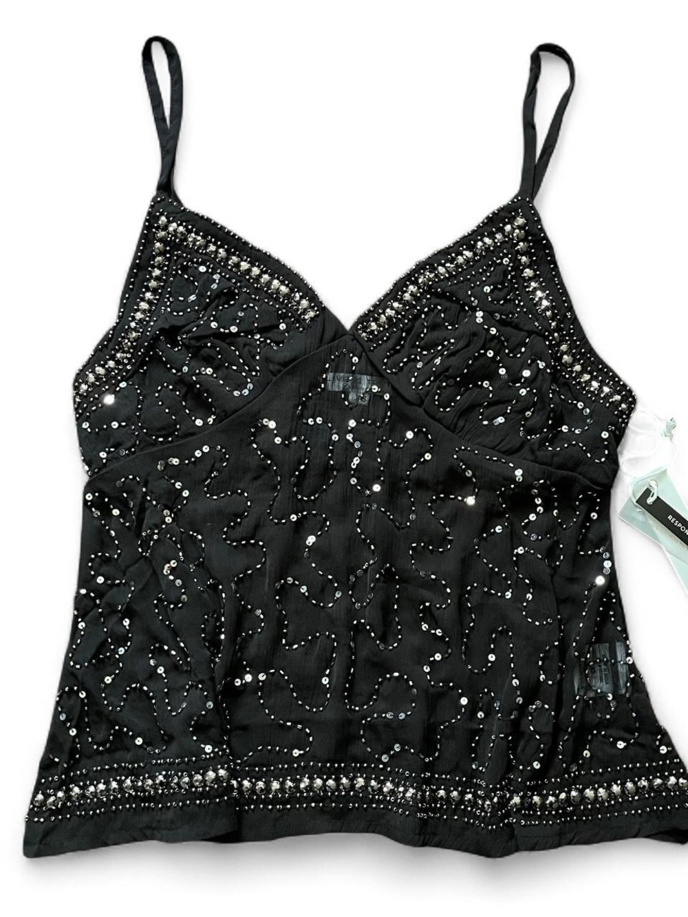 Y2K Black Beaded Sequin Top